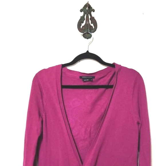 BCBGMAXAZRIA Rhinestone Embellished Knit Long Cardigan Fushia Size Medium - Picture 4 of 11